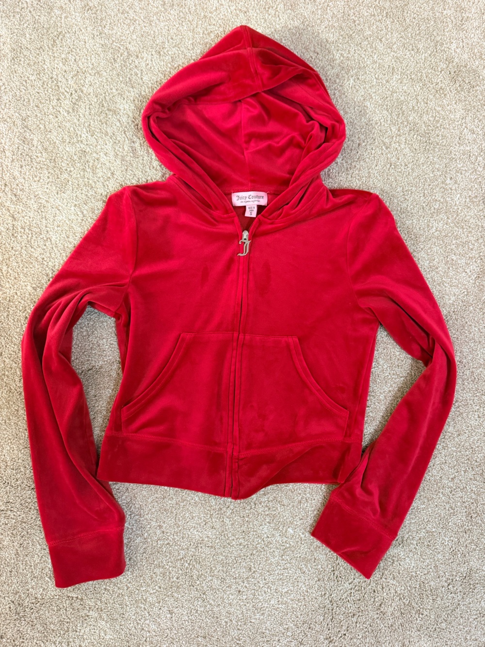 Juicy Couture Red Velour Hoodie with Signature J Pull